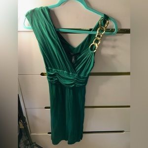 BCBGMaxAzria sz XS green with one gold strap knee length dress